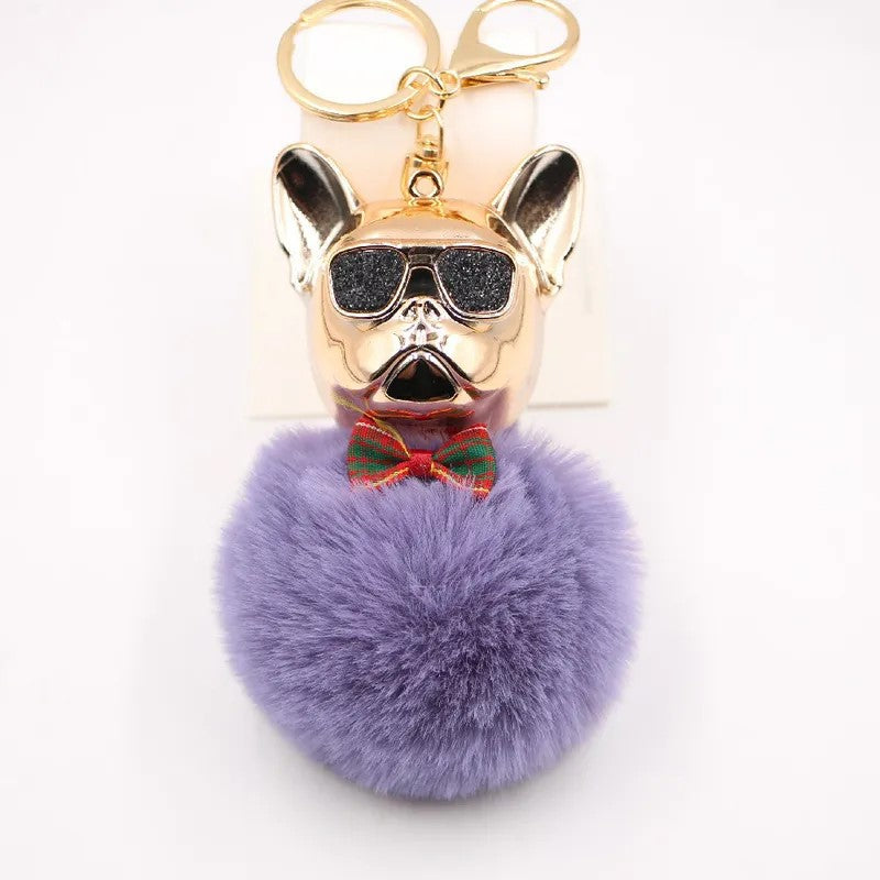 New-Cross-border-Cool-Dog-Creative-Sunglasses-French-Bulldog-Car-Pendant-Cute-Dog-Keychain-Hair-Ball-Bag-Pendant Purple.jpeg