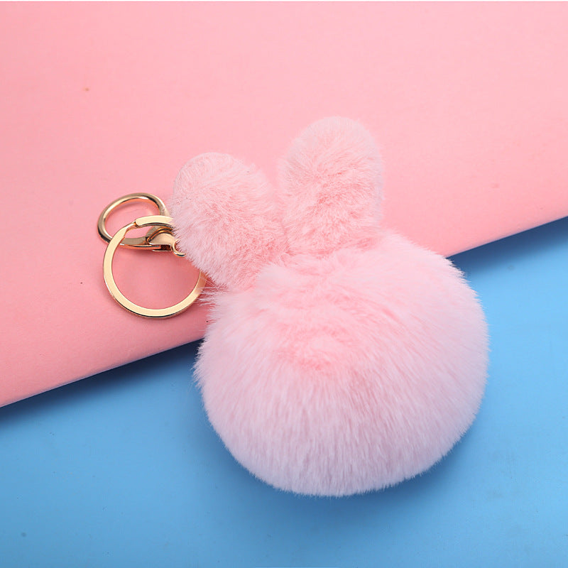 cartoon style bunny ears alloy plush plating bag pendant keychain.jpg