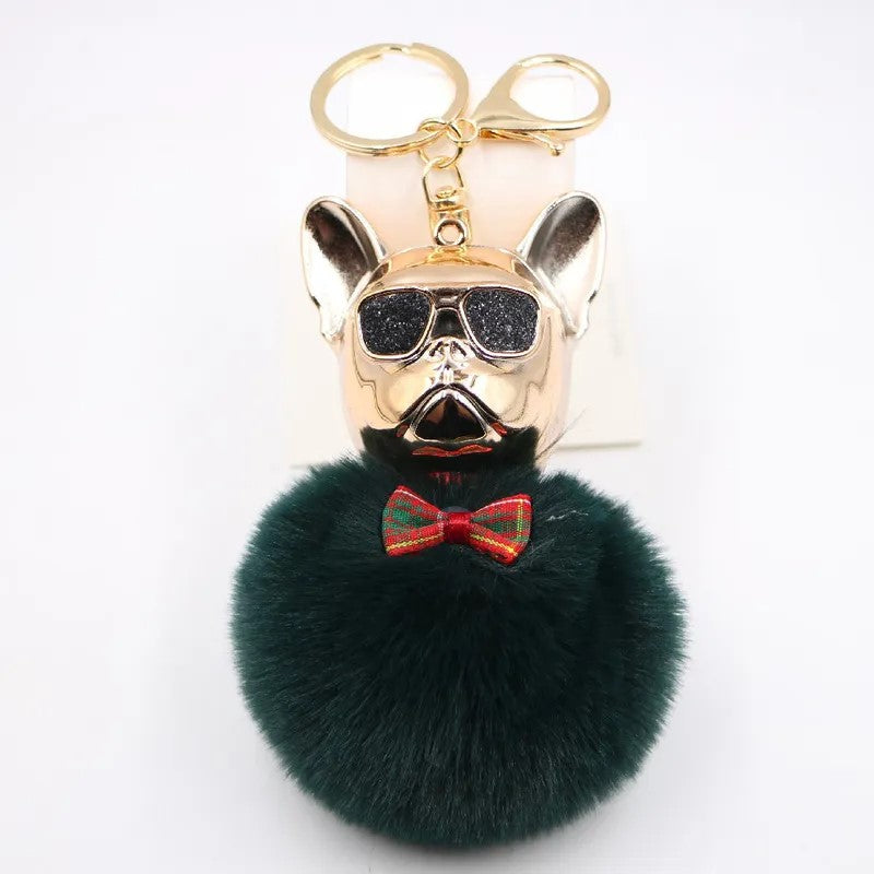 New-Cross-border-Cool-Dog-Creative-Sunglasses-French-Bulldog-Car-Pendant-Cute-Dog-Keychain-Hair-Ball-Bag-Pendant (2) Dark Green.jpeg