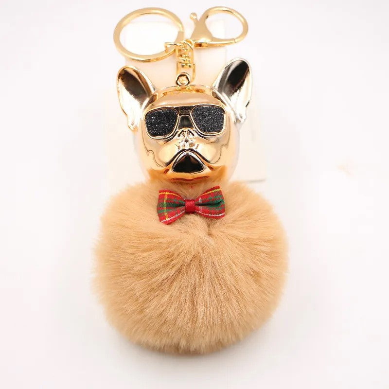 New-Cross-border-Cool-Dog-Creative-Sunglasses-French-Bulldog-Car-Pendant-Cute-Dog-Keychain-Hair-Ball-Bag-Pendant (4) Khaki.jpeg