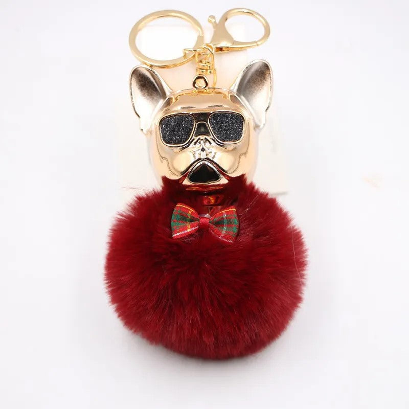 New-Cross-border-Cool-Dog-Creative-Sunglasses-French-Bulldog-Car-Pendant-Cute-Dog-Keychain-Hair-Ball-Bag-Pendant (4) Dark red.jpeg