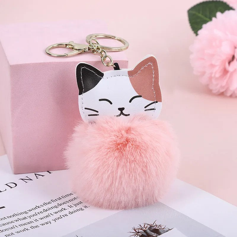 Cute-Cat-Pu-Leather-Alloy-Plush-Printing-Bag-Pendant-Keychain Pink.jpeg