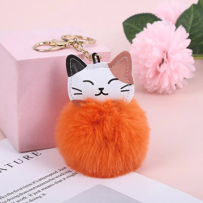 Cute-Cat-Pu-Leather-Alloy-Plush-Printing-Bag-Pendant-Keychain Orange.jpeg